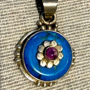 Vintage Sterling Silver Lapis Lazuli & Amethyst Pendant